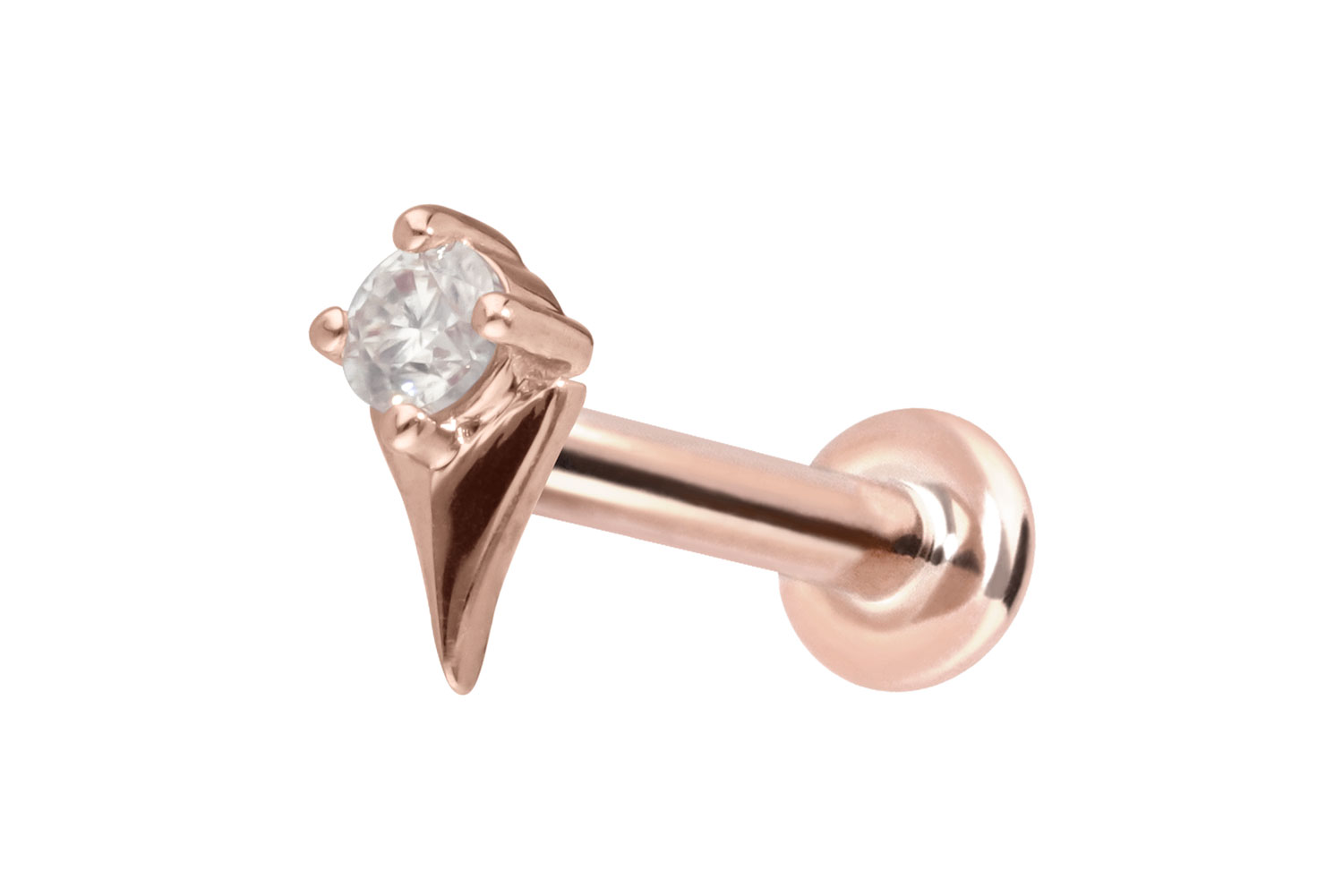 14 Karat Gold Labret Piercing mit Push Fit MOISSANIT + PFEILSPITZE